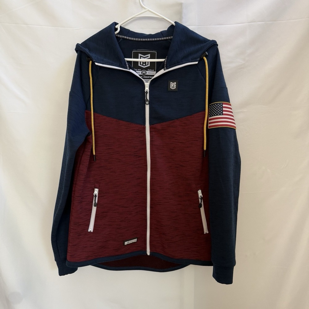 Freedom Industries Hoodie Heavyweight Burgundy Navy Blue Full Zip  Mens M